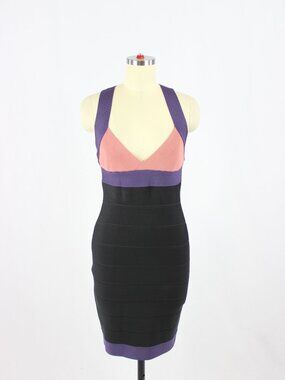 HERVE LEGER Black Colorblock Criss Cross Bandage Bodycon Mini Dress, Size S